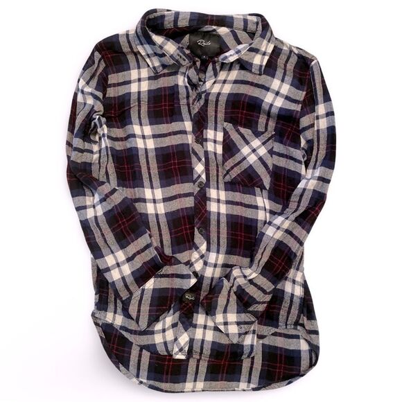 Rails Hunter button up collared long sleeve shirt womens small pink white navy - Picture 3 of 6